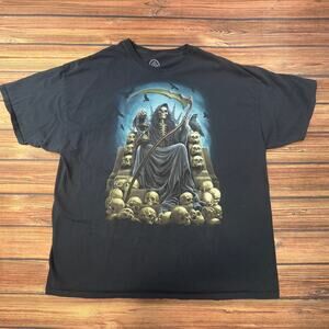 Dom Grim Reaper Skulls Skeleton with Scythe - 3XL Horror Halloween Black T-Shirt